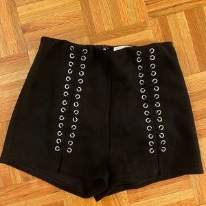 Black high waisted suede shorts